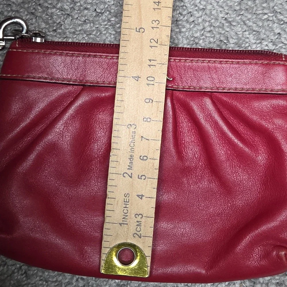 Coach Wristlet Womens Small Red Leather Wrist Strap Zipper Closure Logo Hardware